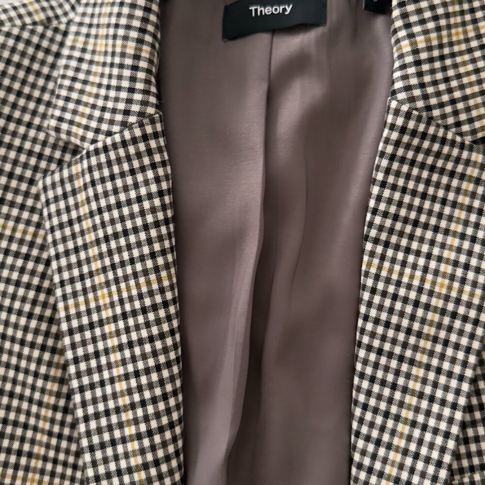 Theory Checkered Classic Boho One Button Blazer J… - image 3